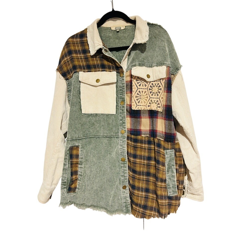 Gimmicks Pieced Corduroy Patchwork Jacket Shacket… - image 2